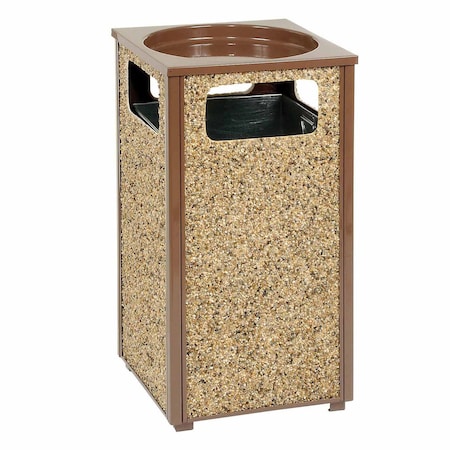 Stone Panel Trash Sand Urn, 13-1/2 Square X 32H, Brown